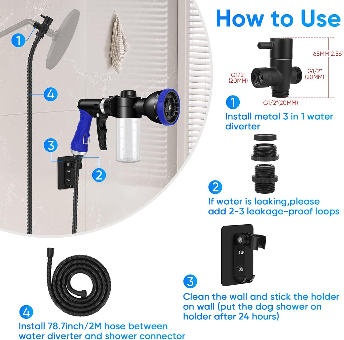 Dog Shower Attachment Water Hose Nozzle Sprayer Set – Essentials for Dogs - Dog Shower Attachment - image 3