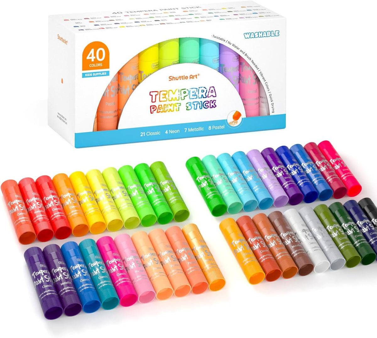 Tempera Paint Sticks, 15 Colors Solid Tempera Paint for Kids - 40 Colors