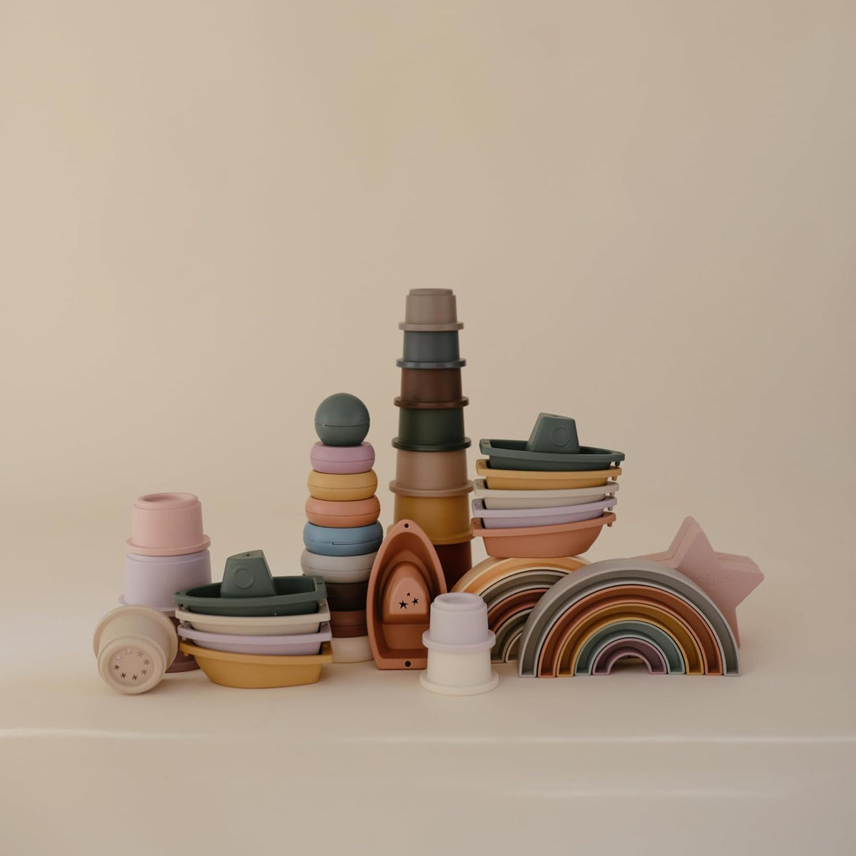 mushie Stackable Bath Boats Floating Toy, Made in Denmark - Boats Rustic - image 4