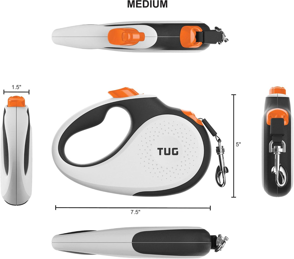 TUG Original Retractable Dog Leash - White/Orange / Medium - image 2