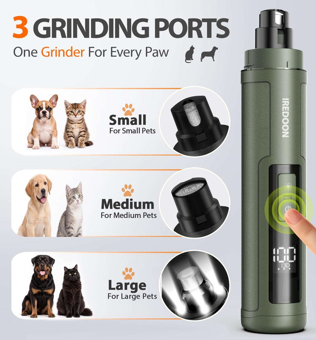 Dog Nail Grinder with 4 LED Lights - Matte Green - image 2