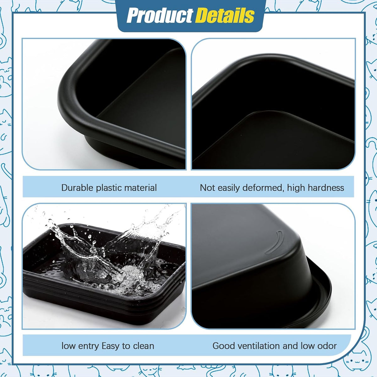 Uiifan 3Pcs Low Entry Cat Litter Box - Dark Gray / 17 x 12 x 3.1 - image 4