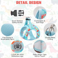 Small Dog Harness and Leash Set, No Pull Puppy Pet Vest, S - Medium(Chest Girth 16" - 18") / Dinosaurs Pattern - image 2