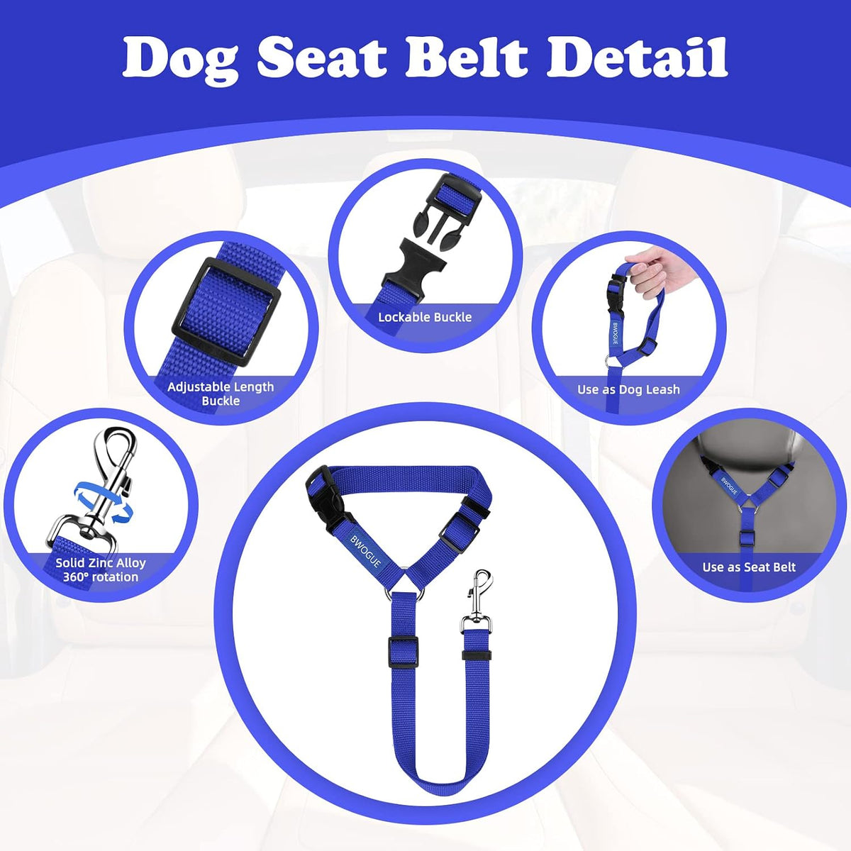 2 Pack Dog Seat Belt for Car, Headrest Restraint Safety Leads – Essentials for Dogs - Dark Blue / Not elastic - image 3
