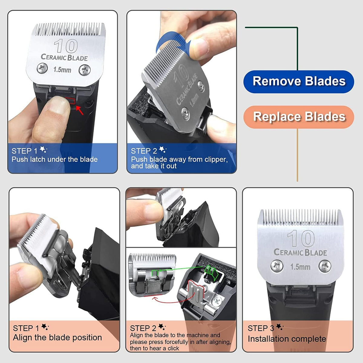 10# Grooming Ceramic Pet Clipper Blades Compatible with Andis & Oster - Silver / 8 piece set - image 3