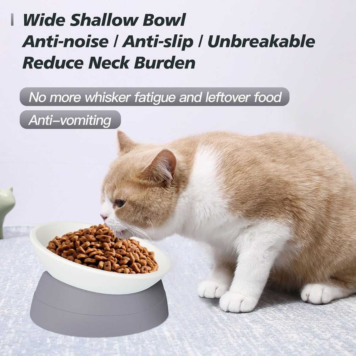 17 oz Raised Cat Food Bowls, Adjustable-Angle Pet Bowls - Milky White, Light blue & Milky White, Grey - image 2