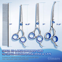 Gimars Professional 5 in 1 Grooming Scissors for Dogs 4CR with Safety Round Tip, Heavy Duty Titanium Coated Straight & Thinning & Curved Shears