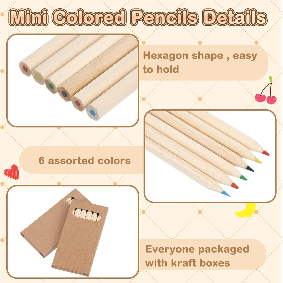 Ctosree mini colored pencils in kraft boxes, 6 natural wood pencils per box - view 12