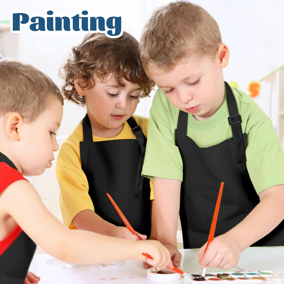 ZLEVEAYN 30 pack of black kids painting aprons with two front pockets - view 17