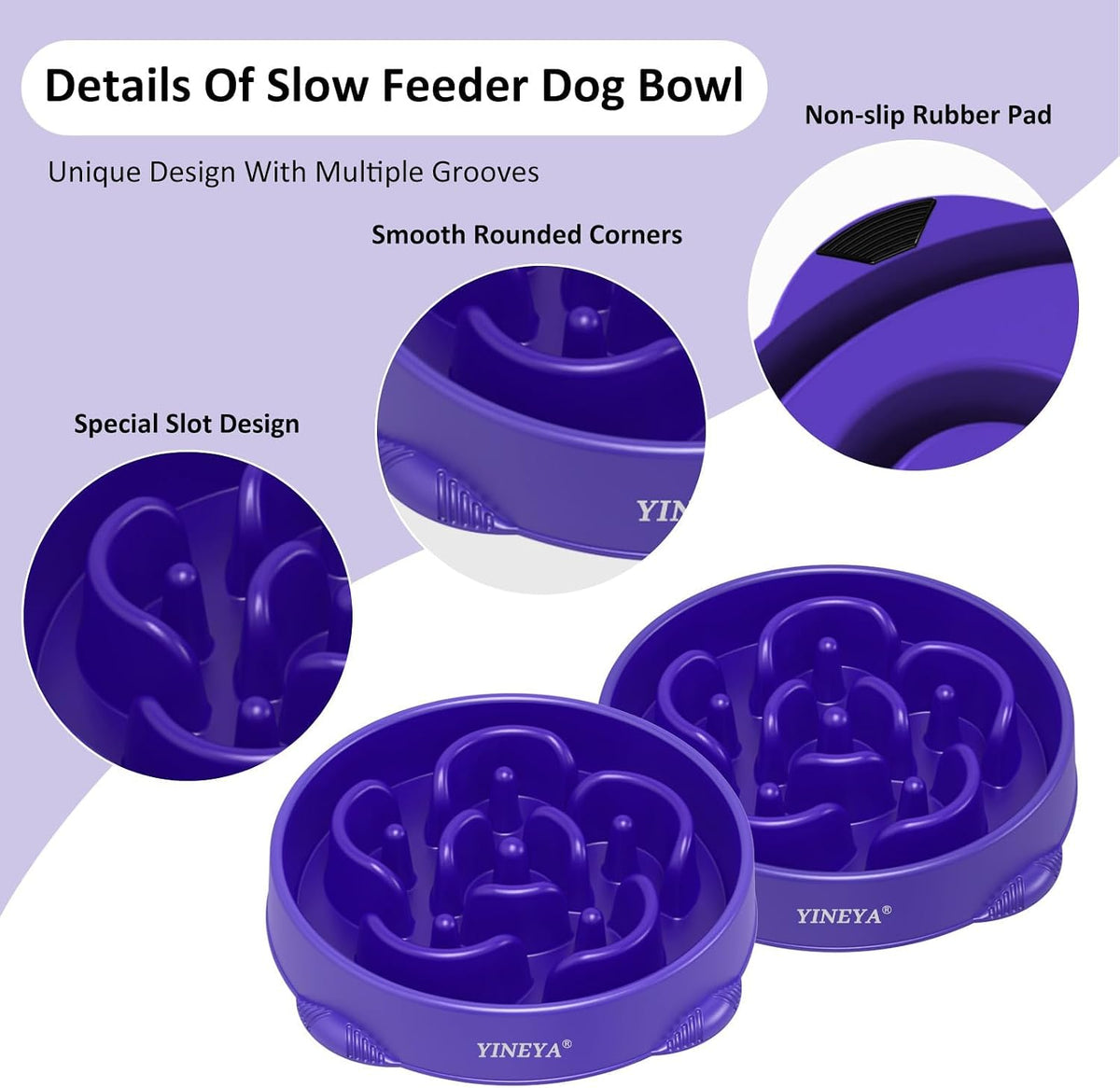 YINEYA Slow Feeder Dog Bowl for Medium Dogs - Large / I - Purple - image 4