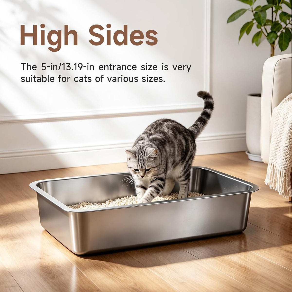 Stainless Steel High Sides Cat Litter Box - L-19.49"L x 13.58"W x 3.94"H - image 3