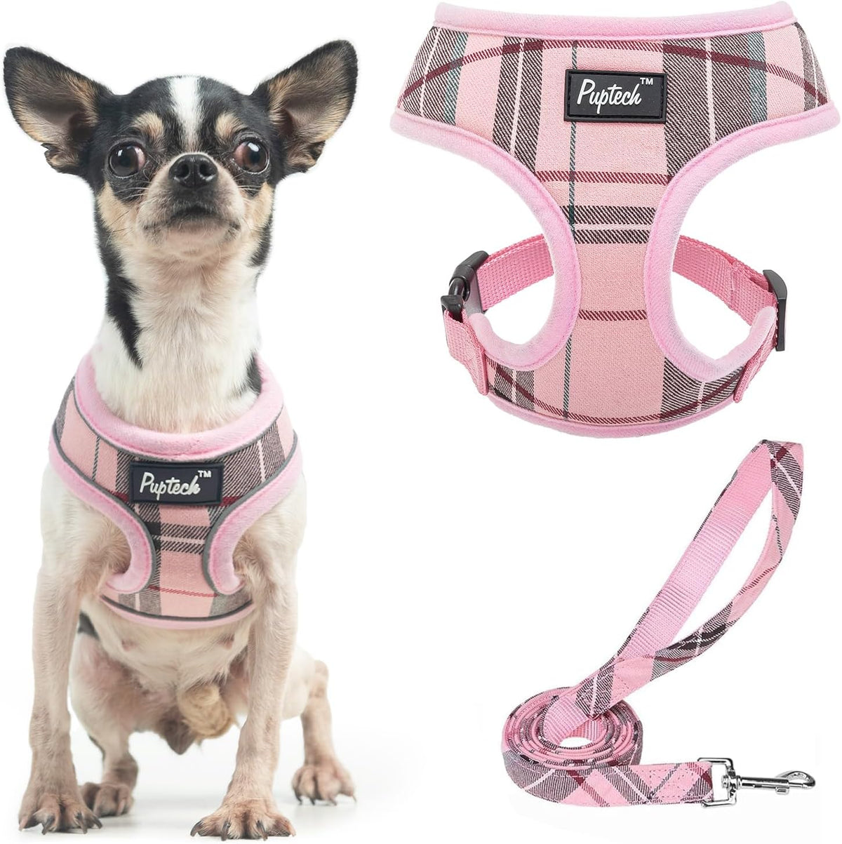 Pupteck Soft Mesh Dog Harness Sized and Leash Set Pet Puppy Cat - Light pink / XS (NECK: 10", CHEST: 10"-14") / Classic over-the-head harness