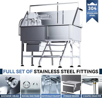 Professional 46" Dog Washing Station, Stainless Steel Dog Bathing Station, Height Adjustable Dog Wash Station, Storage Drawer, Upgrade Parts, Home, Commercial (Right Step)