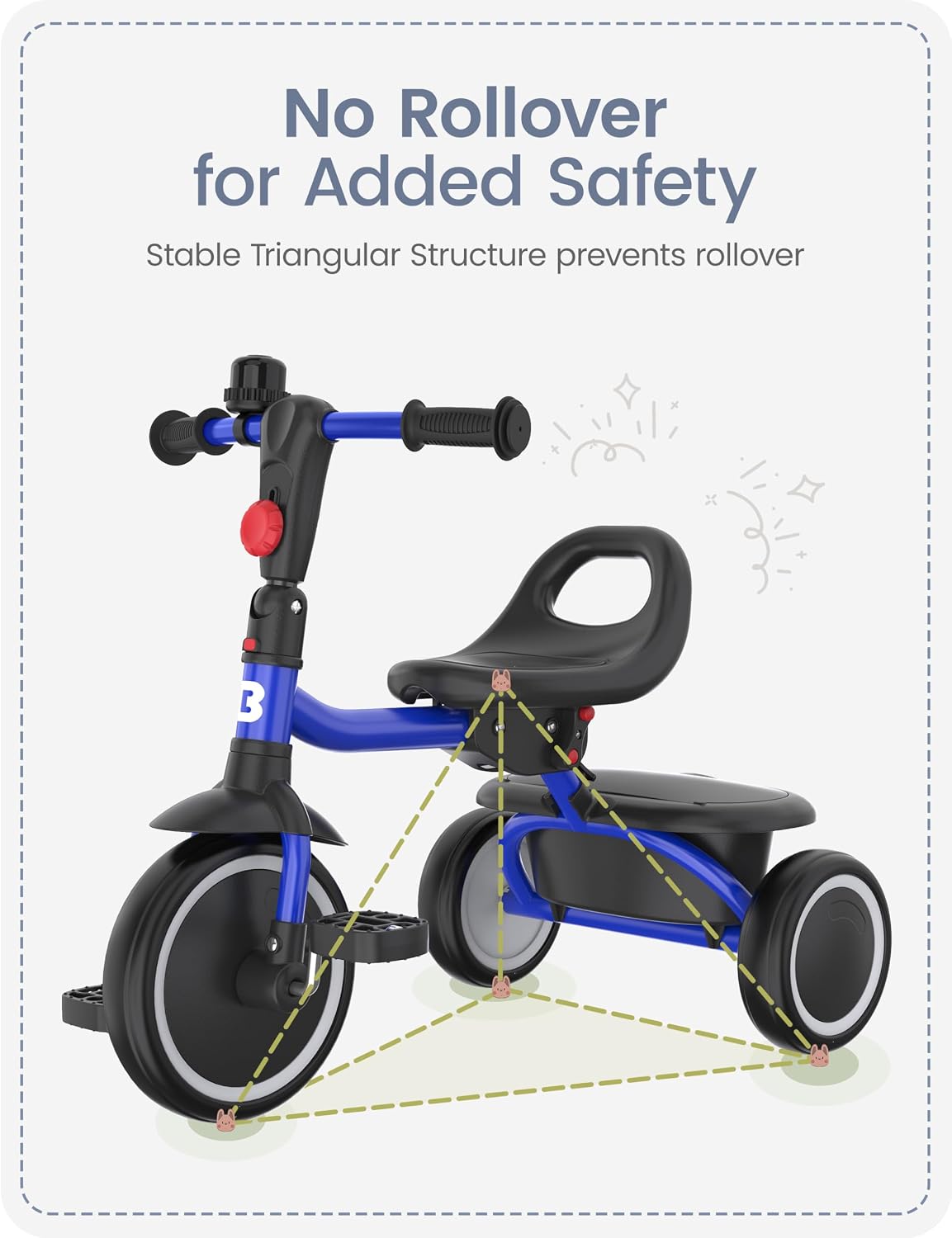 besrey Toddler Tricycle with Bell - Blue - image 3
