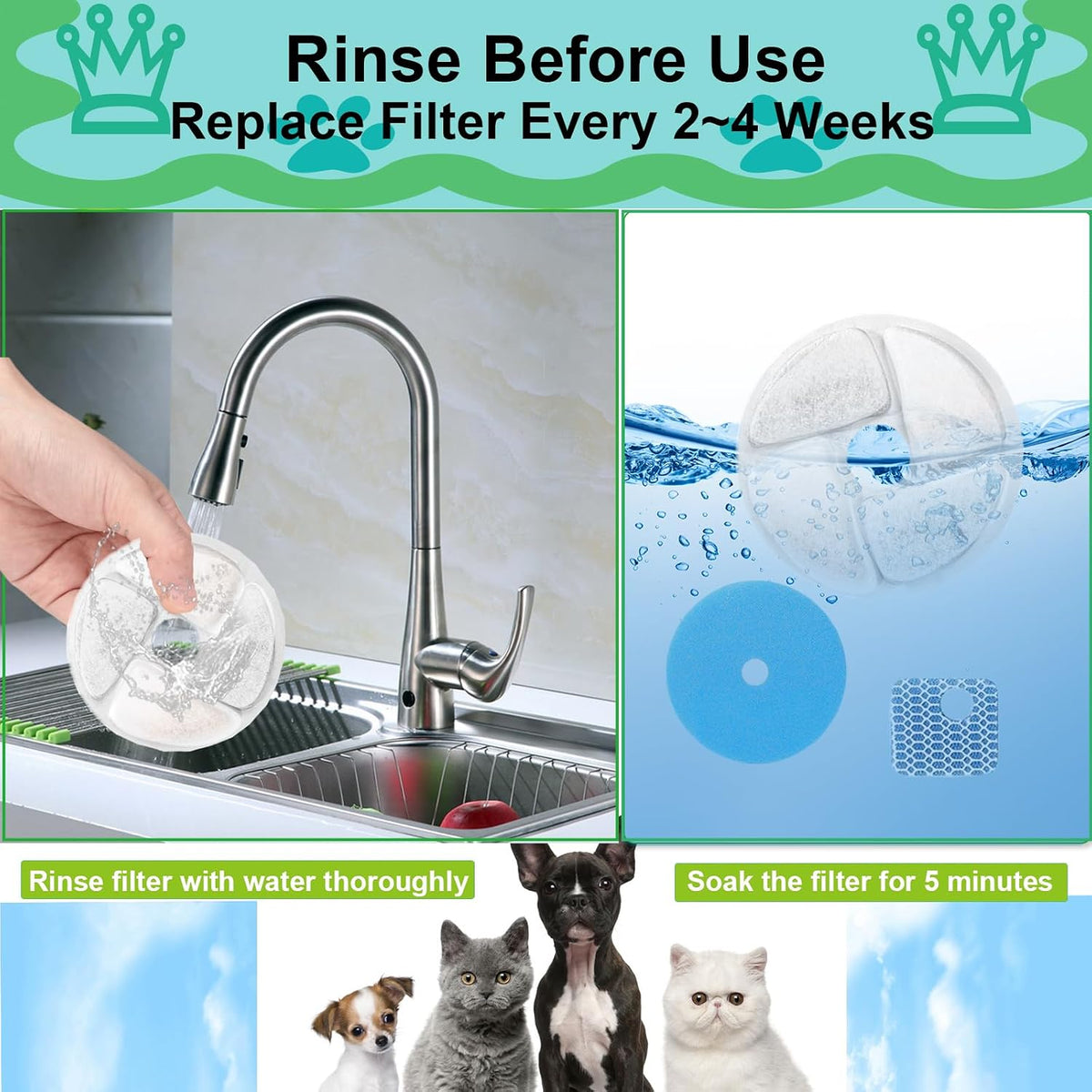Cat Water Fountain Filter Replacement for Square 2.2L/73oz Pet - Filter / 5+5+5 Pack - image 3
