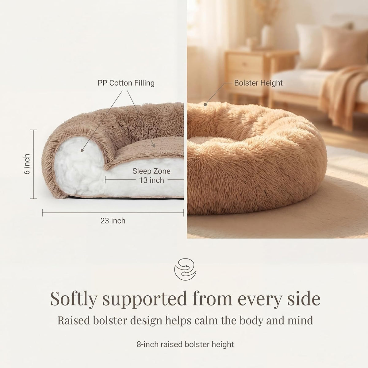 Small Calming Dogs Bed for Small Dogs Anti-Anxiety Machine Washable - Brown / 23 inches - image 4