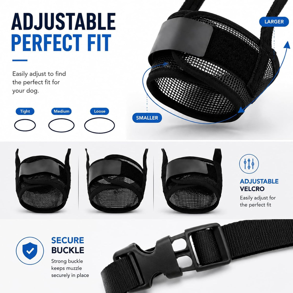 Dog Muzzle, Soft Air Mesh Muzzles for Large Sized Dogs - Black / S - image 3