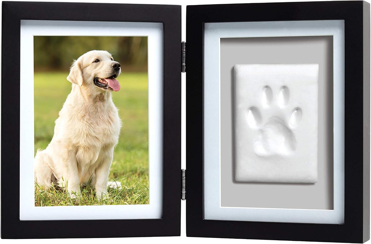 Pearhead Pet Paw Print Frame with Clay Impression Kit - Black Pawprint Desk Frame