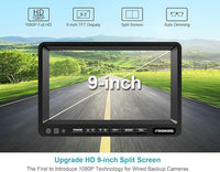 Fookoo Ⅱ HD 1080P 9" Wired Backup Camera System, 9-inch DVR Dual Split Screen Monitor, IP69 Waterproof Rear View Camera for Truck/Trailer/Box Truck/RV, Loop Record, Parking Lines (DY912)
