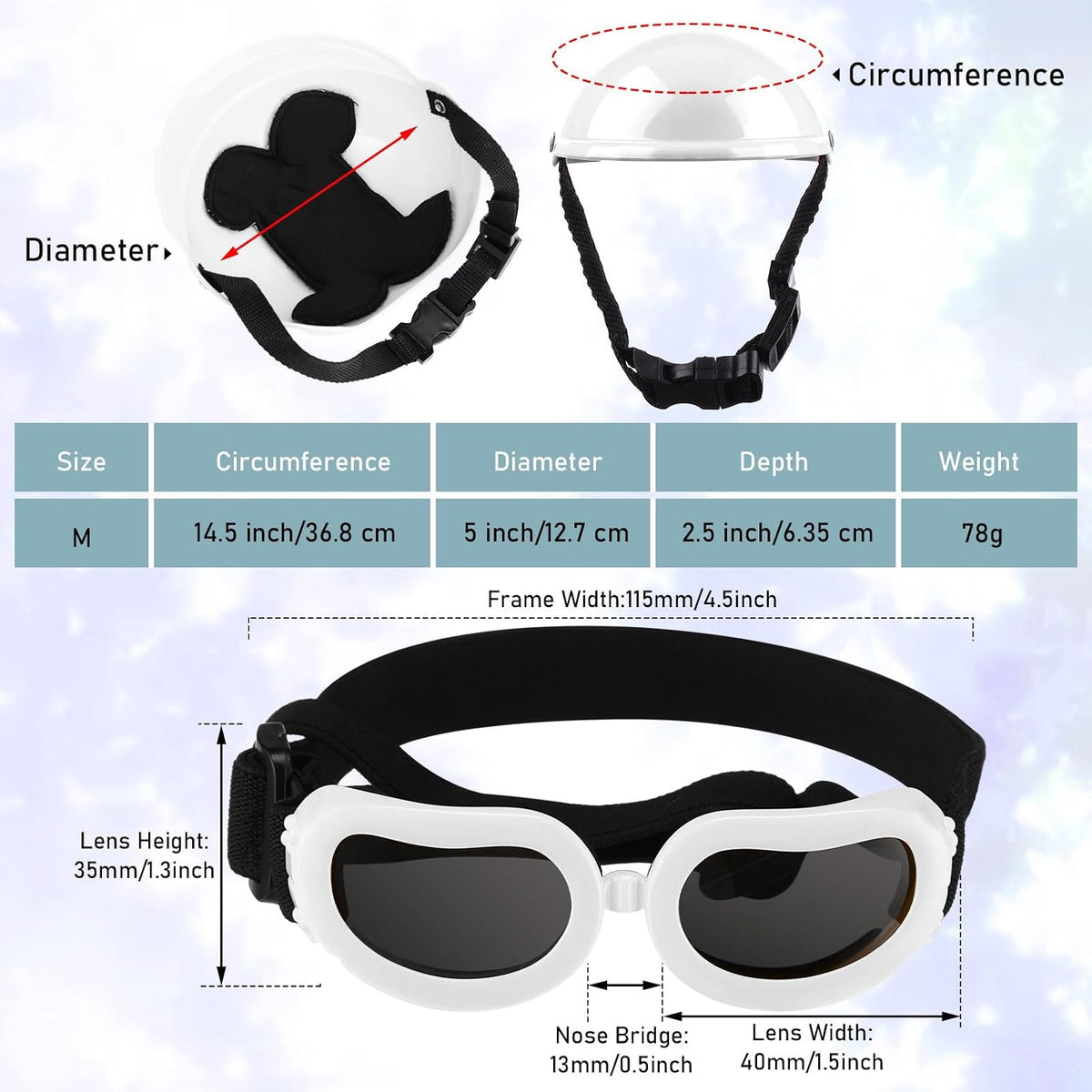 Frienda Dog Helmet and Goggles - M / White - image 2