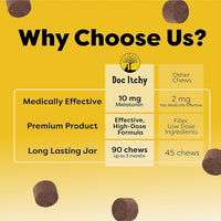 Doc Itchy Rejuvenating Hair-Grower Dog Pet Chews | 10mg Melatonin for Dogs | Hair Growth Booster | Senior Dog Energizer | Calming | Medical-Strength | Food Allergy Safe | Vegan | 90 Count