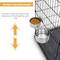 2 Pcs Stainless Steel Small Dog Crate Food Water Bowl - L (56 & 41 OZ) / Silver - image 4