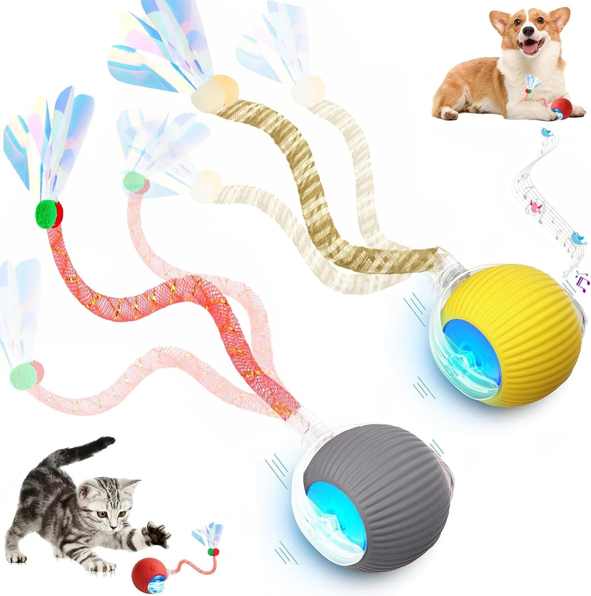 2 Packs Speed 2.0 Tail Interactive Cat Toys for Indoor Cats - Yellow+Grey