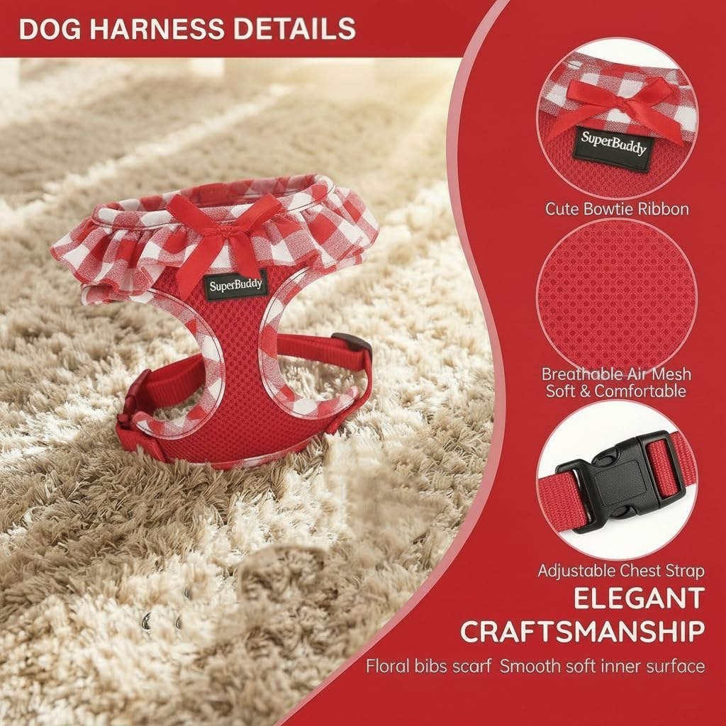 SuperBuddy Upgraded Soft Mesh Dog Harness - M (Neck Girth 13"; Chest Girth: 13"-18.5") / Passion Red - image 3