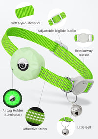 AirTag Cat Collar, Reflective Kitten Collar Breakaway – Essentials for Cats - Luminous green - image 3