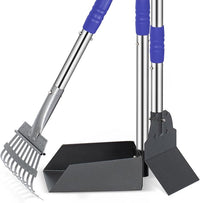 Heeyoo Dog Pooper Scooper, Dog Poop Tray and Rake Set, Pet Waste Removal Scoop with Long Adjustable Sectional Stainless Handles