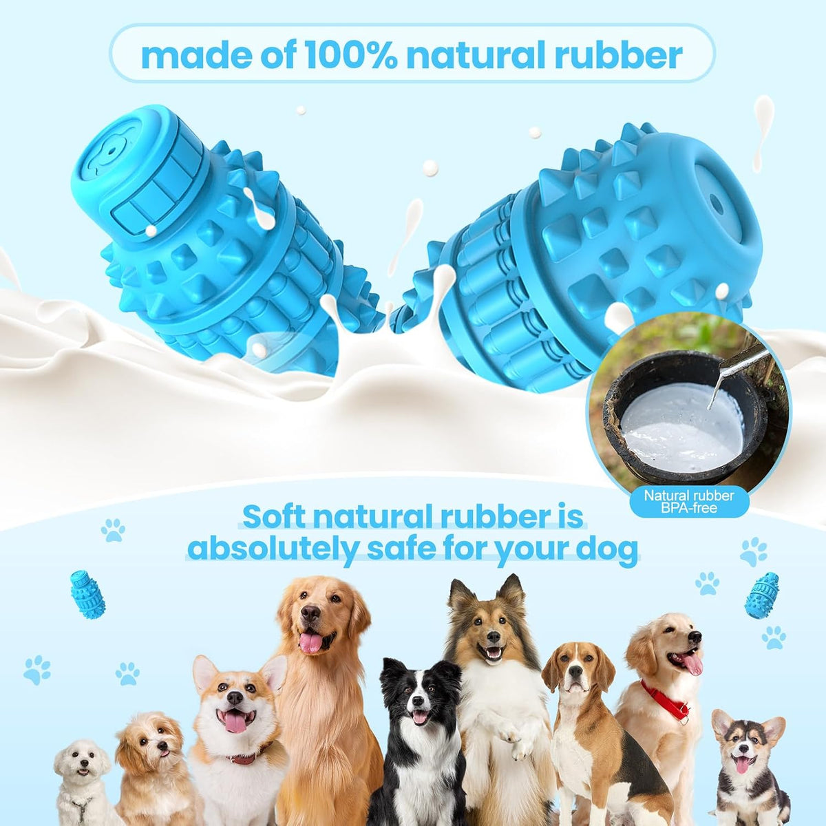Natural Rubber Squeaky Dog Chew Toy for Large Aggressive Chewers – Essentials for Dogs - Azure / Medium（For 30–55 lb dogs） (Pack of 1) - image 3