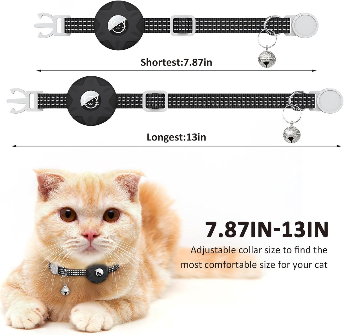 AirTag Cat Collar, Reflective Kitten Collar Breakaway – Essentials for Cats - Black/Gray - image 4