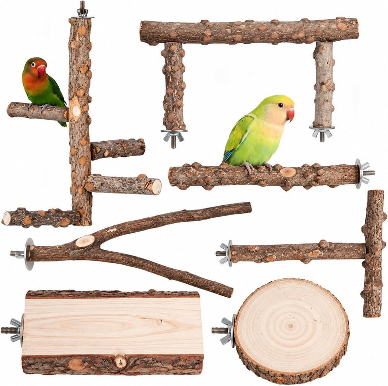 Kintor Bird Perch Set,7pcs Natural Wood Stand for Parakeet Cockatiel Conure – Essentials for Birds