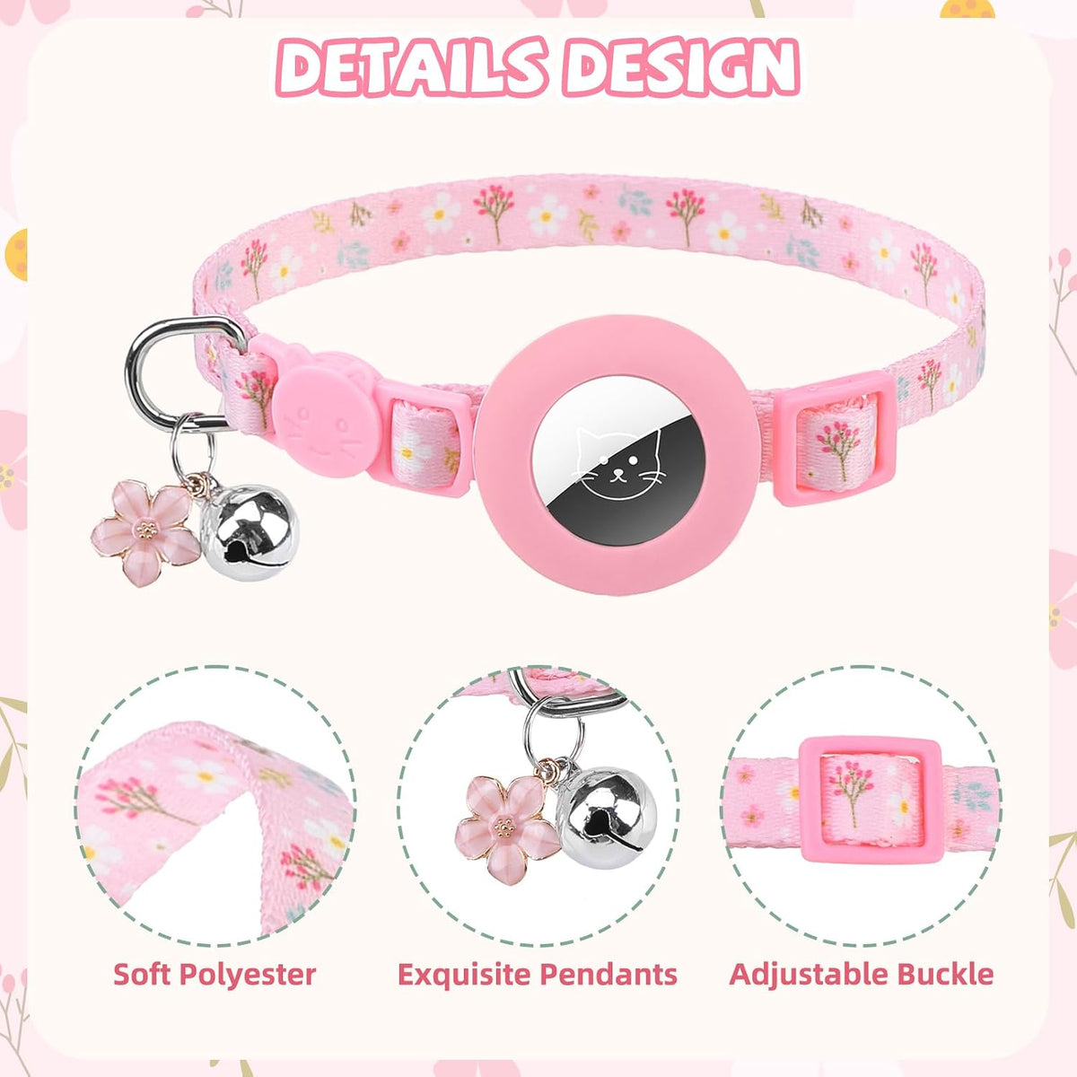 PUPTECK Halloween Cat Collar Breakaway with Bells, Kitten Outfit – Essentials for Cats - Candy Pink / NECK (7.87"-11.8") - image 4