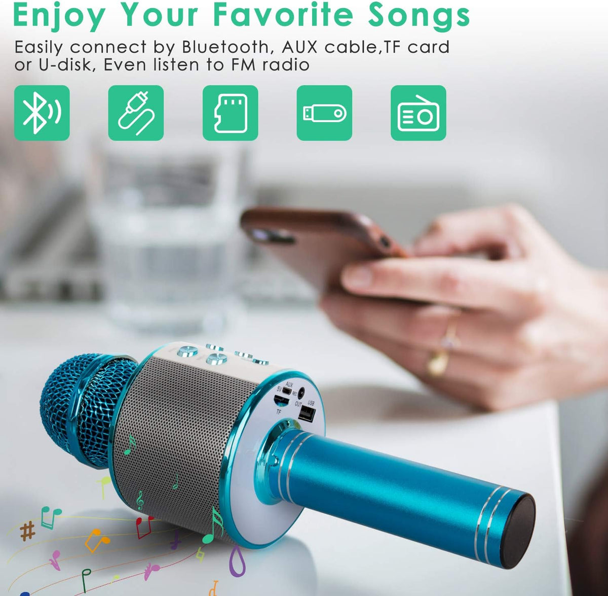 Kids Karaoke Microphone, Wireless Bluetooth Toy Microphone Christmas Gift – Fun for Kids & Family - Blue - image 3