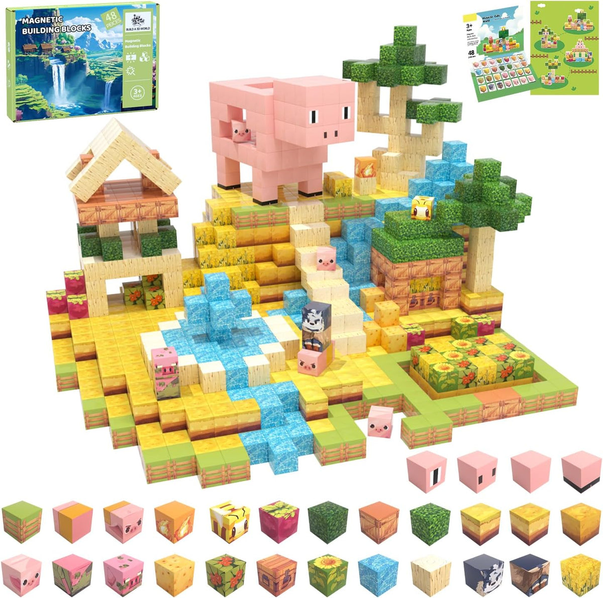 SSAWER 48 piece magnetic blocks travel set with colorful building cubes - view 3