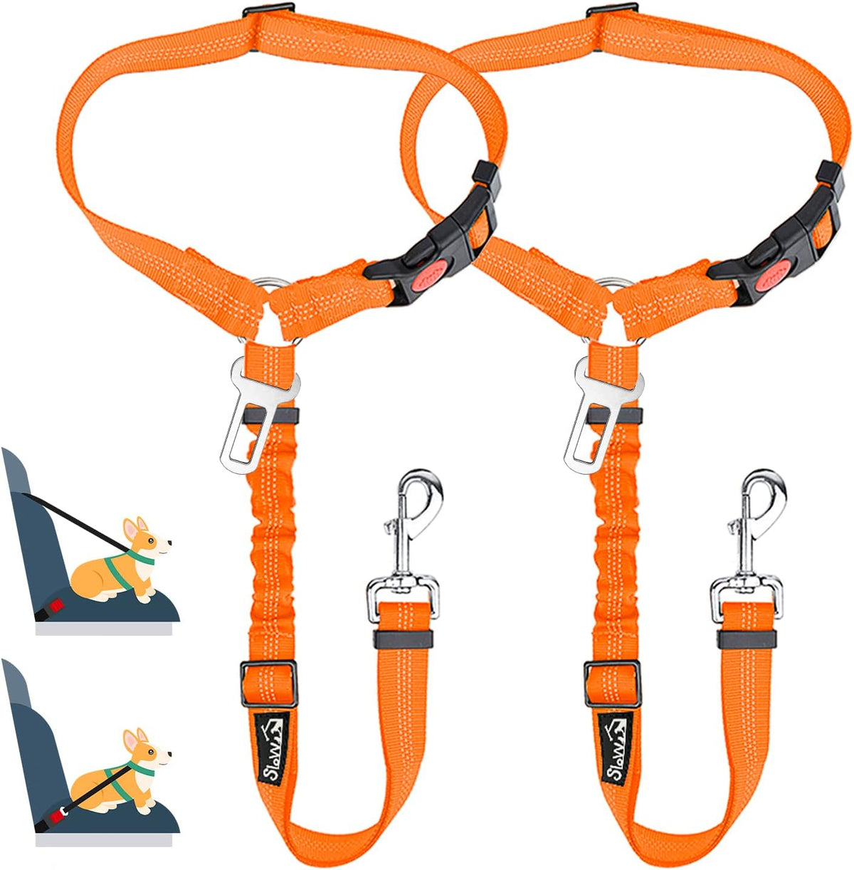 Lukovee Dog Car Seat Belt, Headrest Restraint, Headrest - Orange / Headrest + Clip, 2 Pcs