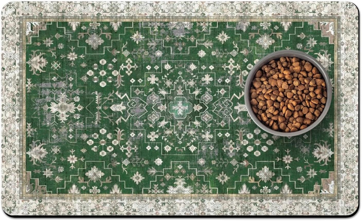 Pet Food Mats for Floor, Absorbent Dog Mat for Food and Water Dispenser Mat, Dog Food Mat Quick Dry - Dark Green / 24"L x 16"W