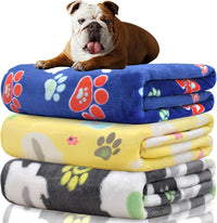Rezutan Blanket for Large Dogs & Cats Soft Reversible Cute Paw 40"x31" – Essentials for Dogs - Grey/Blue/Yellow / Medium,30x20Inch
