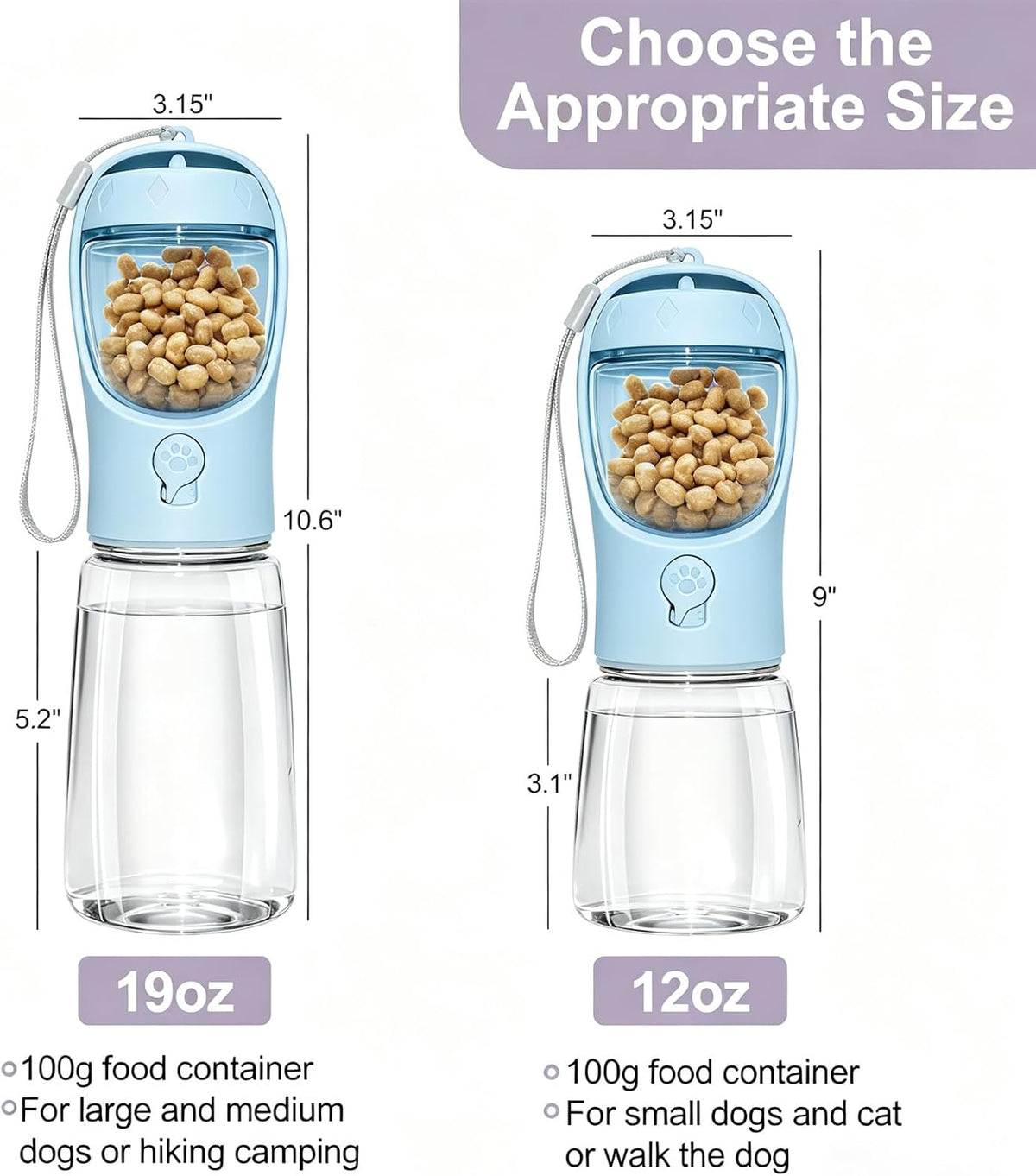 Portable Dog Water Bottle with Food Container - Sky Blue / 19oz - image 3