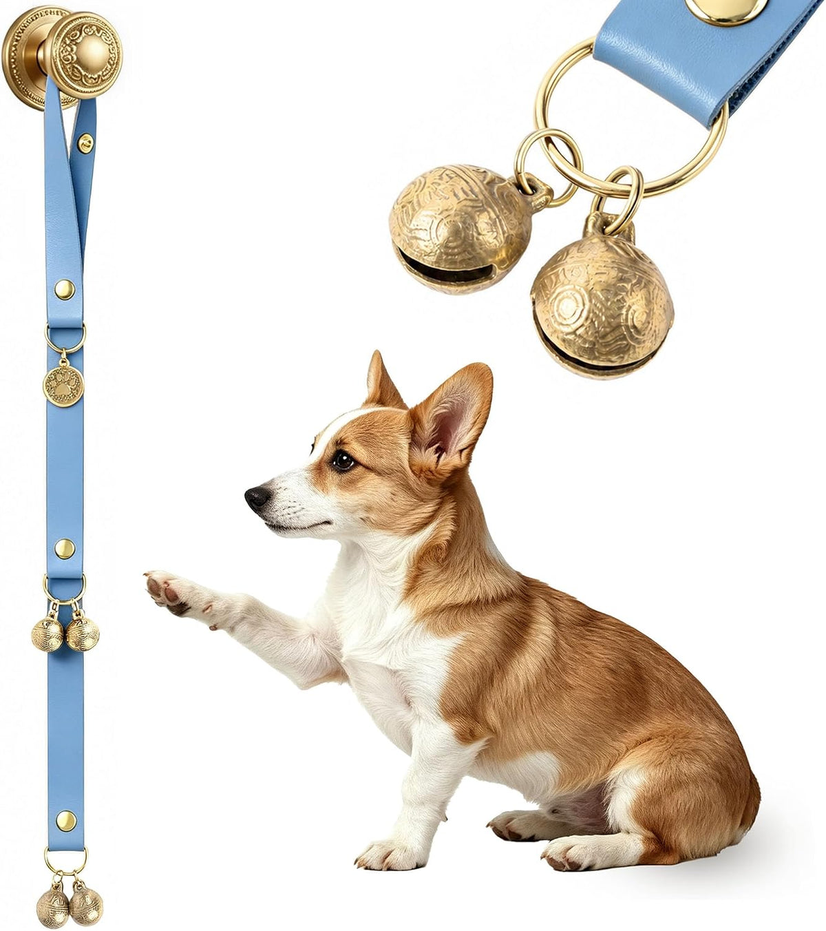Kytely Leather Dog Doorbells to Go Outside - Blue