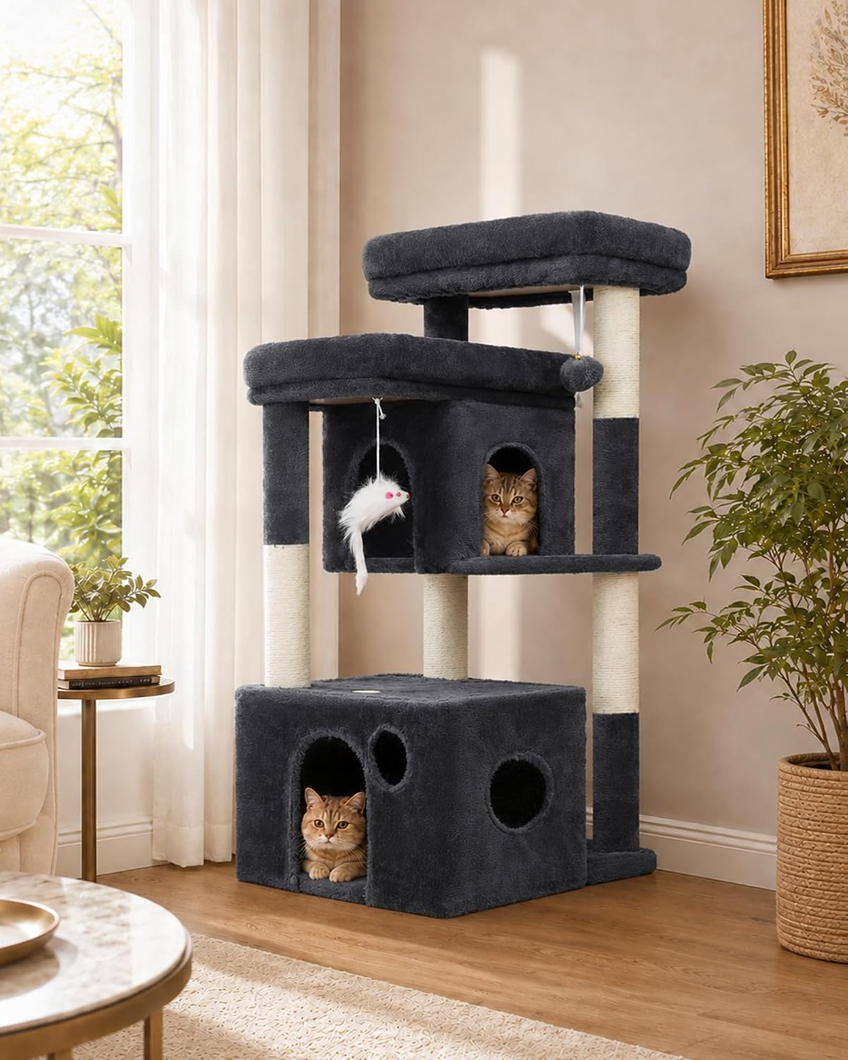 Heybly 34.6" Cat Tree Anti-Tipping Floor Cat Condo for Kittens - Smoky Gray / 34.6 inch