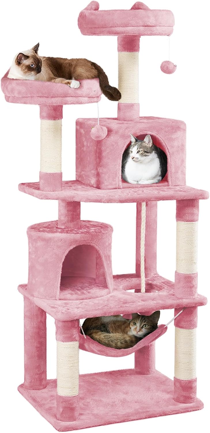Yaheetech 62.5in Cat Tree with 2 Cat-Ear Perches & 2 Condos - 62.5in / Pink