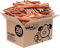 ValueBull Bully Sticks for Dogs, Thick 12 Inch, 200 Count Wholesale Pack - All Natural, Grass Fed, Single Ingredient, Long Lasting Dog Treats