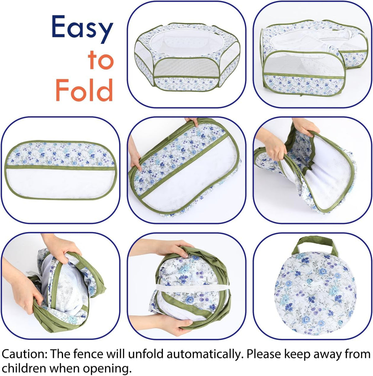 Pawaboo Small Animal Playpen, Waterproof Portable Pet Cage Tent - Blue + White Flower / 1 - image 2