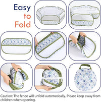 Pawaboo Small Animals Playpen, Waterproof Small Pet Cage Tent with Zippered Cover, Portable Outdoor Yard Fence with 3 Metal Rod for Chick/Kitten/Puppy/Guinea Pig/Rabbits/Hamster, Blue + White Flower