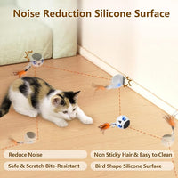 ORSDA Cat Ball Toys, Interactive Cat Toy for Indoor Bored Indoor Cats Kitten Toys, Automatic Electric Bird Moving Ball Toy, 4 Mode Voice & Touch Control Rolling Chirping Stimulating, 2 Feather Tails