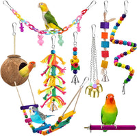KATUMO Bird Toys, Parakeet Swing Parrot Ladder Cockatiel Perch Conure Hanging Bell Toys - Colored ladder set (8 IN 1)