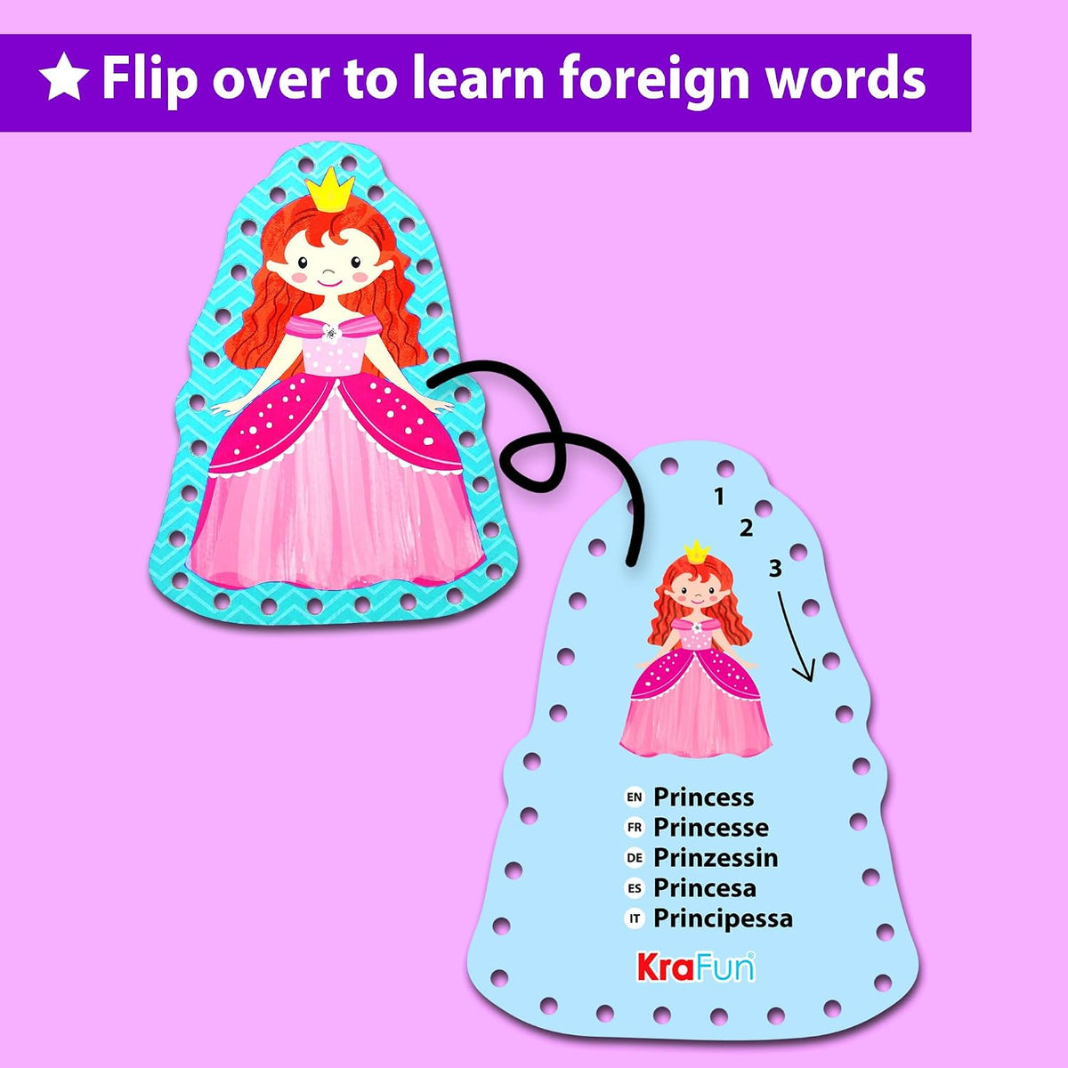 KRAFUN Princess, Unicorn & Mermaid Lacing Cards Age 3+ - Princess - Standard - image 4
