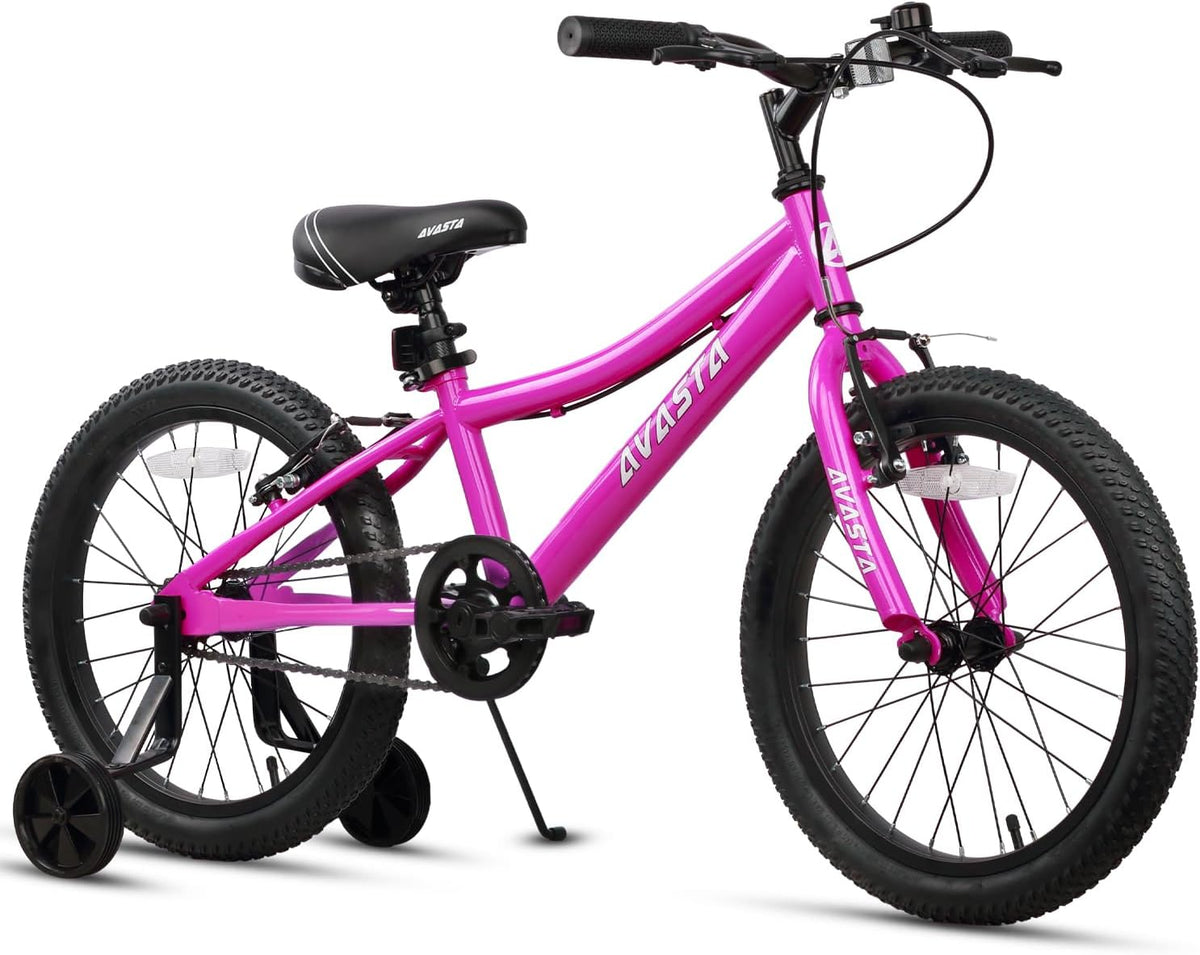 AVASTA Bilbo 18 20 24 Inch Kids Bike for Boys Girls Youth 5-14 Years - Plum Red / 18 Inch with Kickstand & Training Wheels